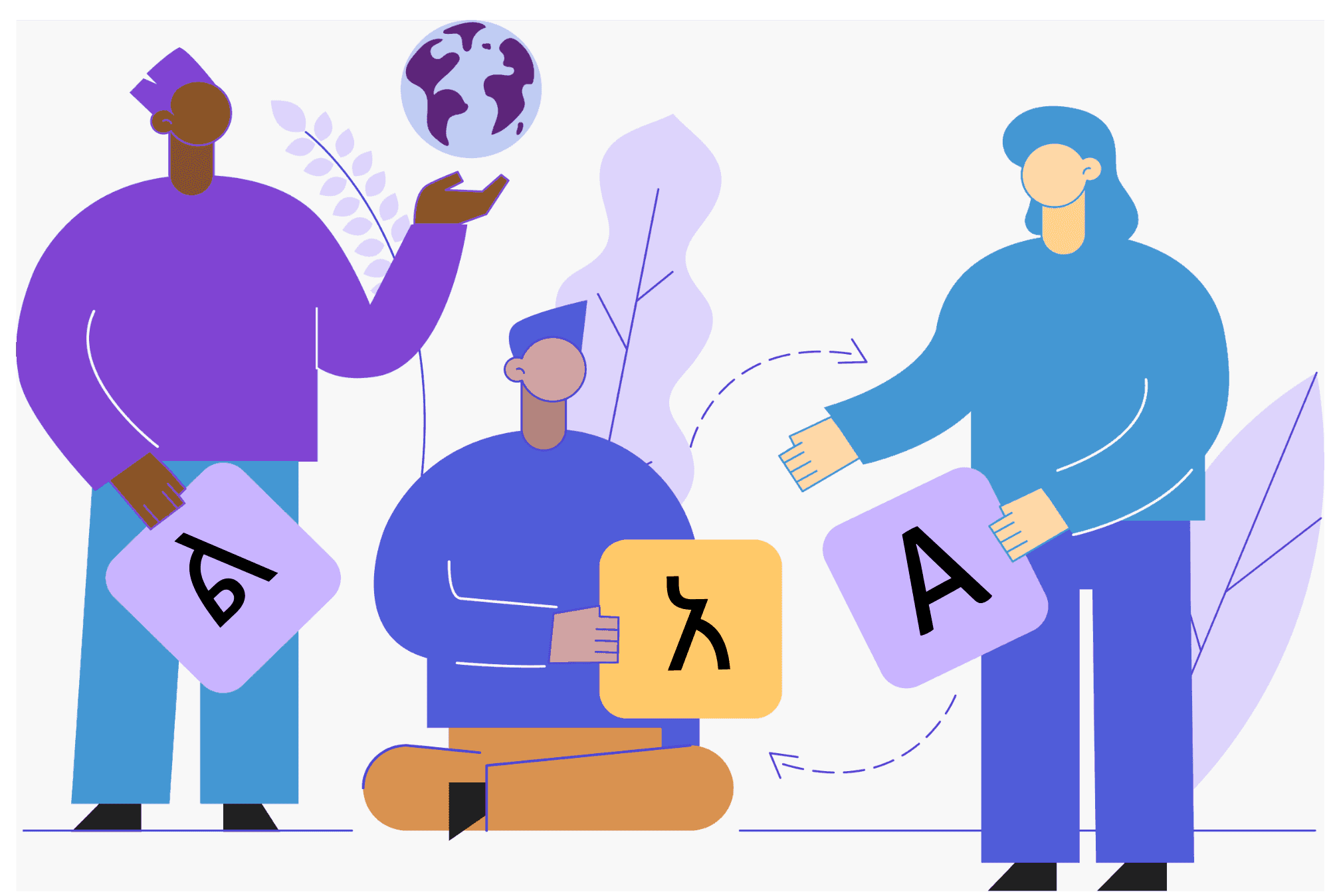People exchanging Amharic and English alphabets